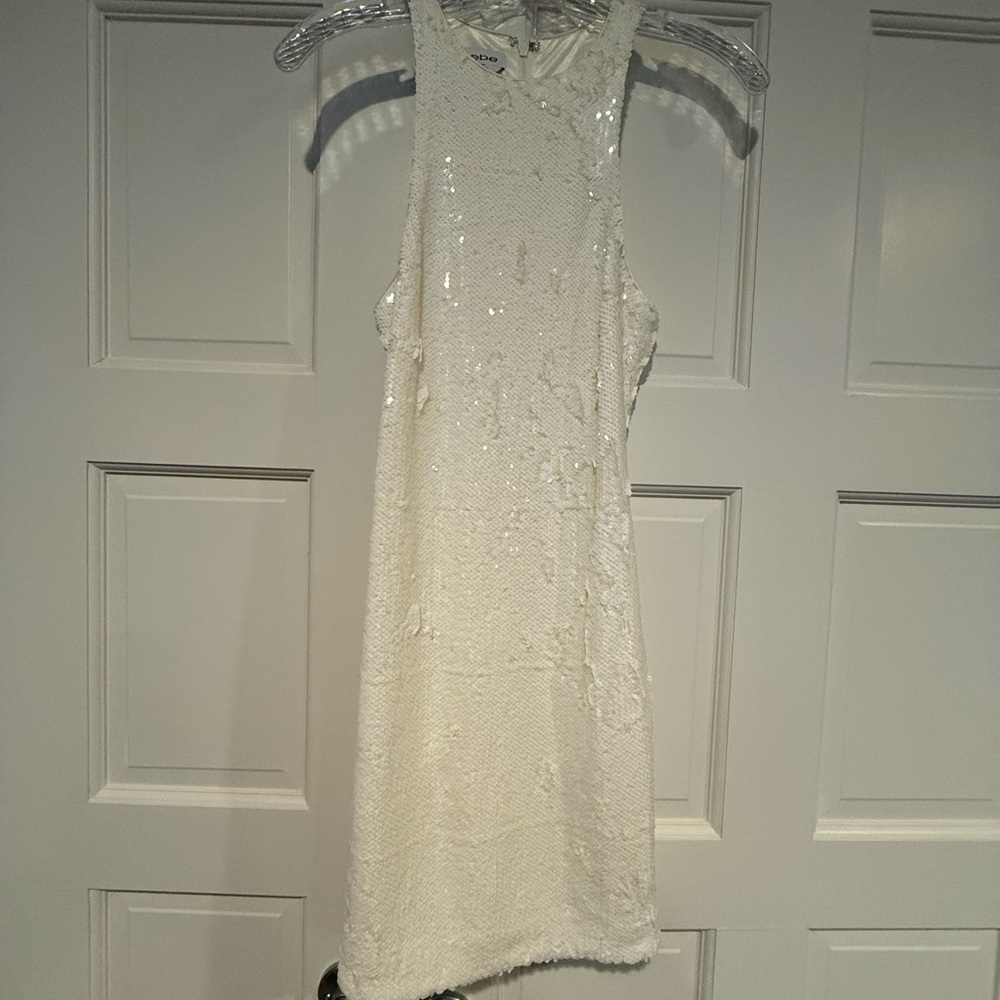 bebe Ivory Sequin Halter Dress